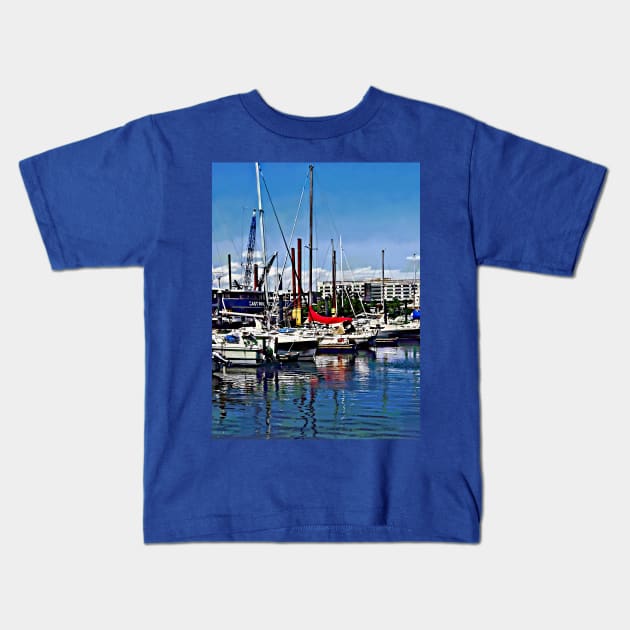 Jersey City NJ - Boat Basin at Liberty Landing Marina Kids T-Shirt by SusanSavad